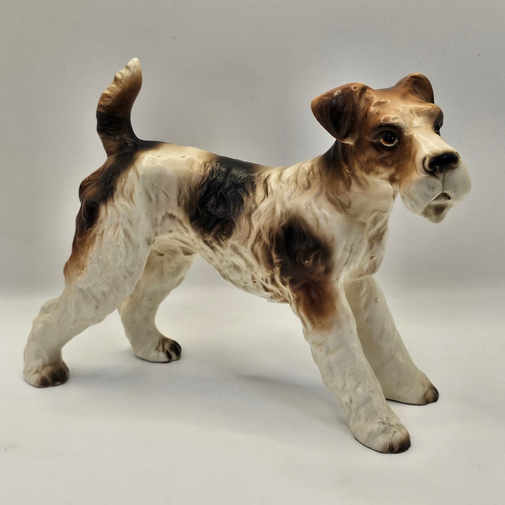 Vintage Wire Fox Terrier Dog Figurine Ceramic Japan 1950s Hand Painted‎ 6"